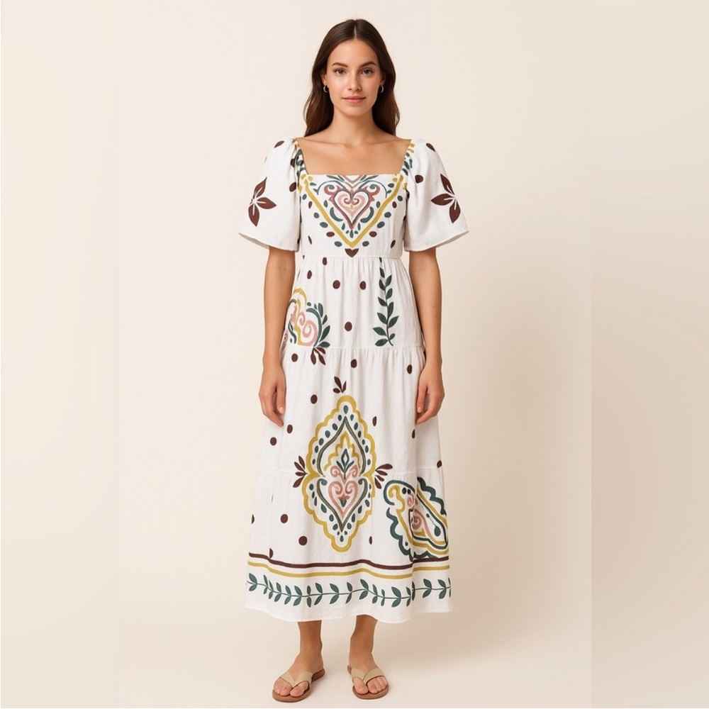 Meadow Rhodes printed  White Maxi Dress with Multicolor